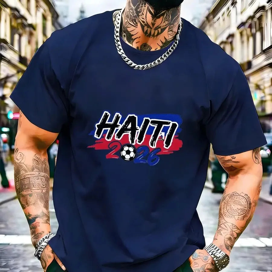 Men Haiti Soccer Fan Tee Crewneck Knit Top Inspired By Haitian Flag