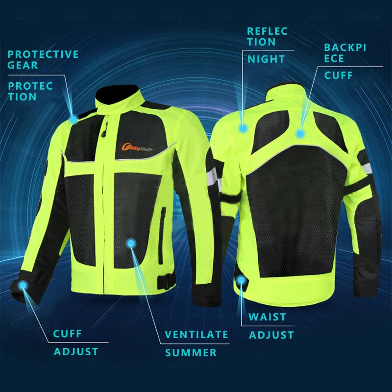 Motorcycle Reflective Night Jacket With Protective Gear Padding