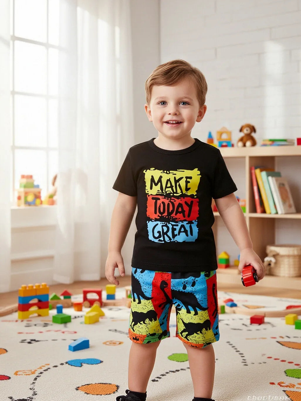 Summer Toddler Boys Letter Print T Shirt And Shorts Set