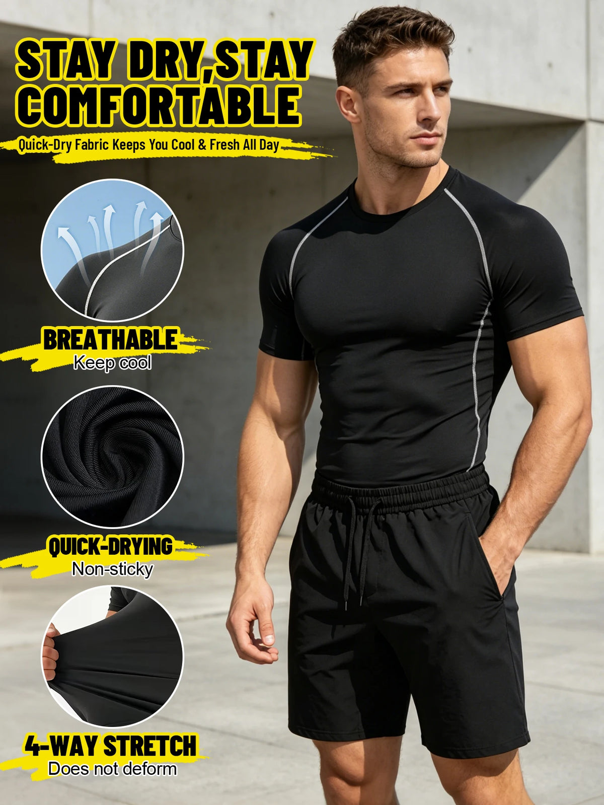 Men Quick Drying Gym Set Breathable Training Sportswear For Fitness