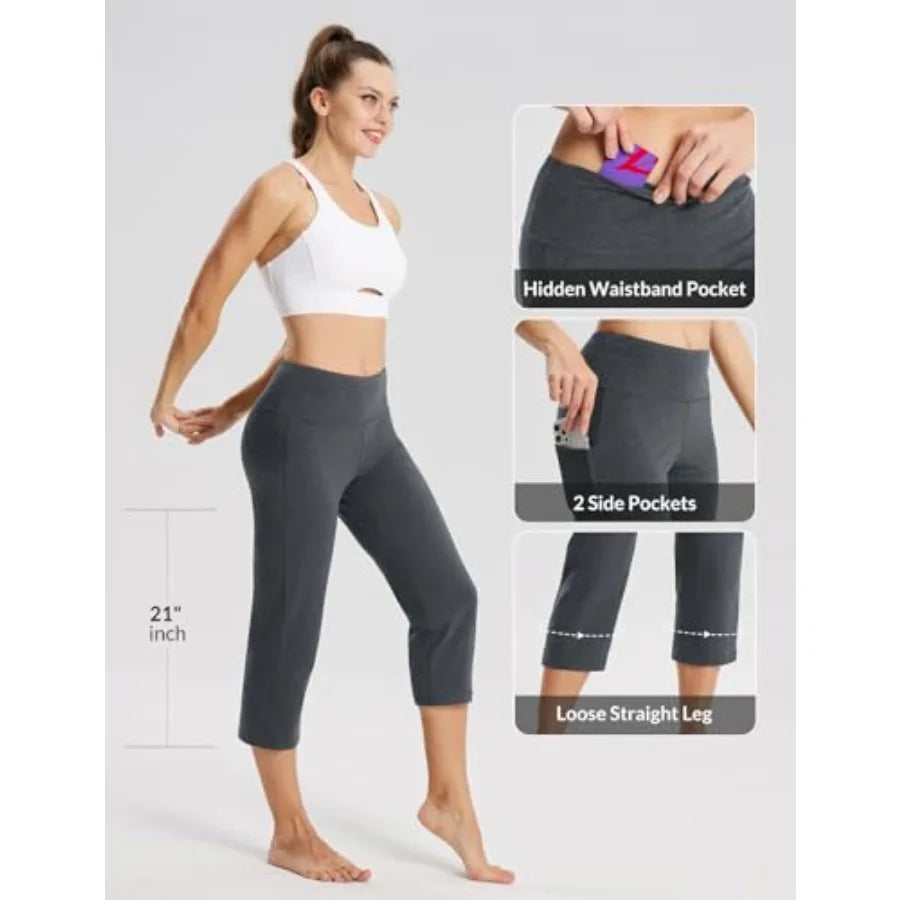 Women's 21" Capri Pants with Pockets, High Waist Tummy Control Yoga Leggings for Summer Workout