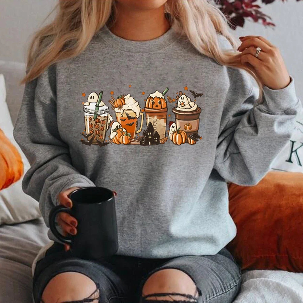 EOENKKY Fall Coffee Sweatshirt Cute Thanksgiving Halloween Pullover