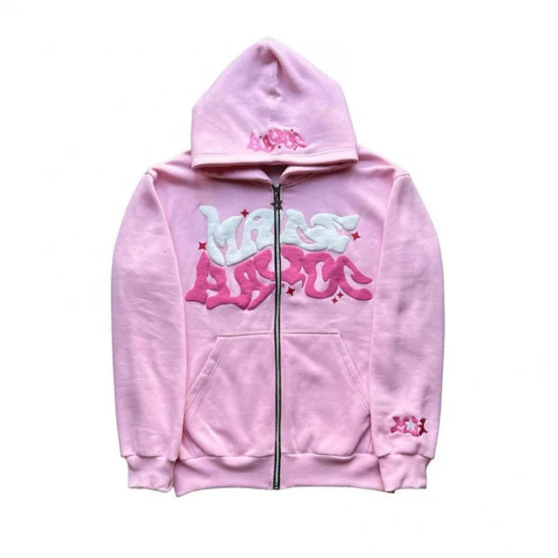 Harajuku Gothic Letter Print Hoodie Zip Up Jacket For Men And Women