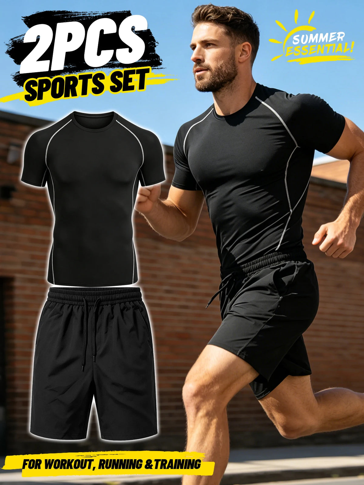 Men Quick Drying Gym Set Breathable Training Sportswear For Fitness
