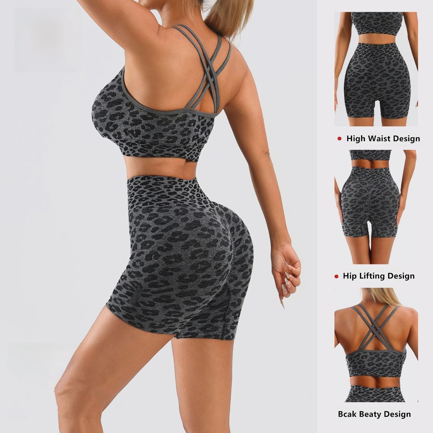 Leopard Print Women's 2 Piece Yoga Tracksuit Set For Workout
