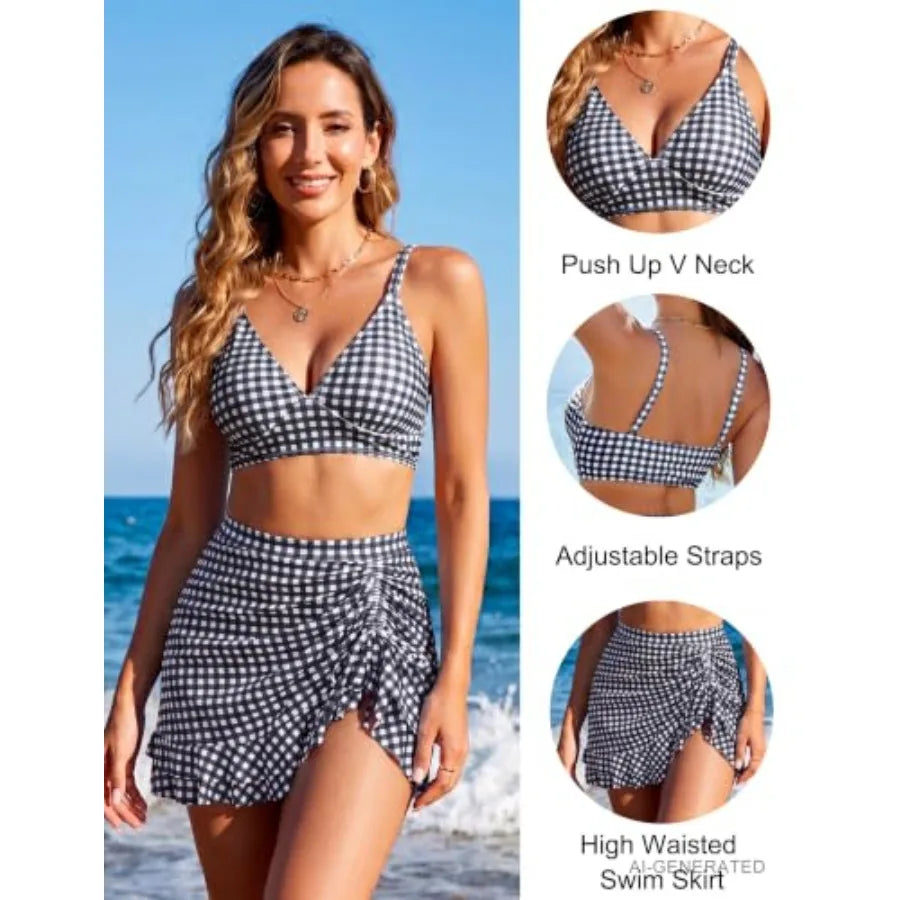 Retro Women's High Waisted Bikini Set With Tummy Control