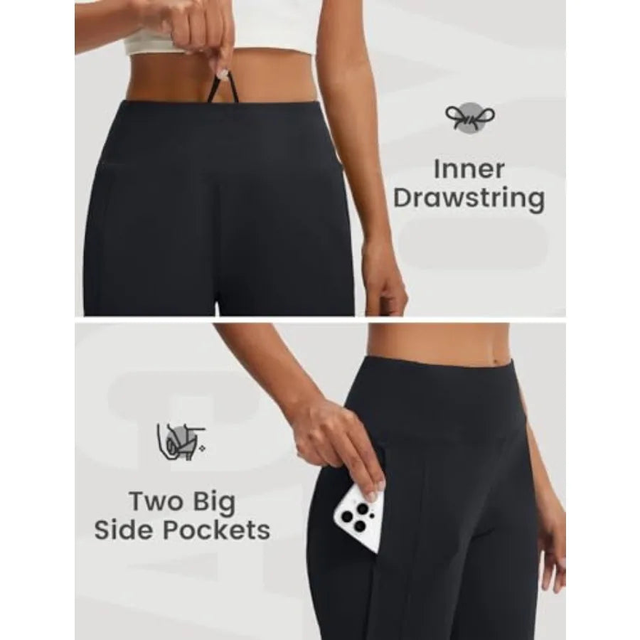 Womens Capri Pants with Pockets Straight Leg Yoga Capris Leggings 17" Mid-Calf Capris Workout Summer