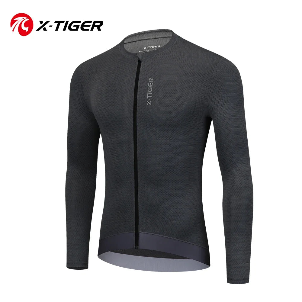 X-TIGER Men's Long Sleeve Cycling Jersey With Zipper Pockets