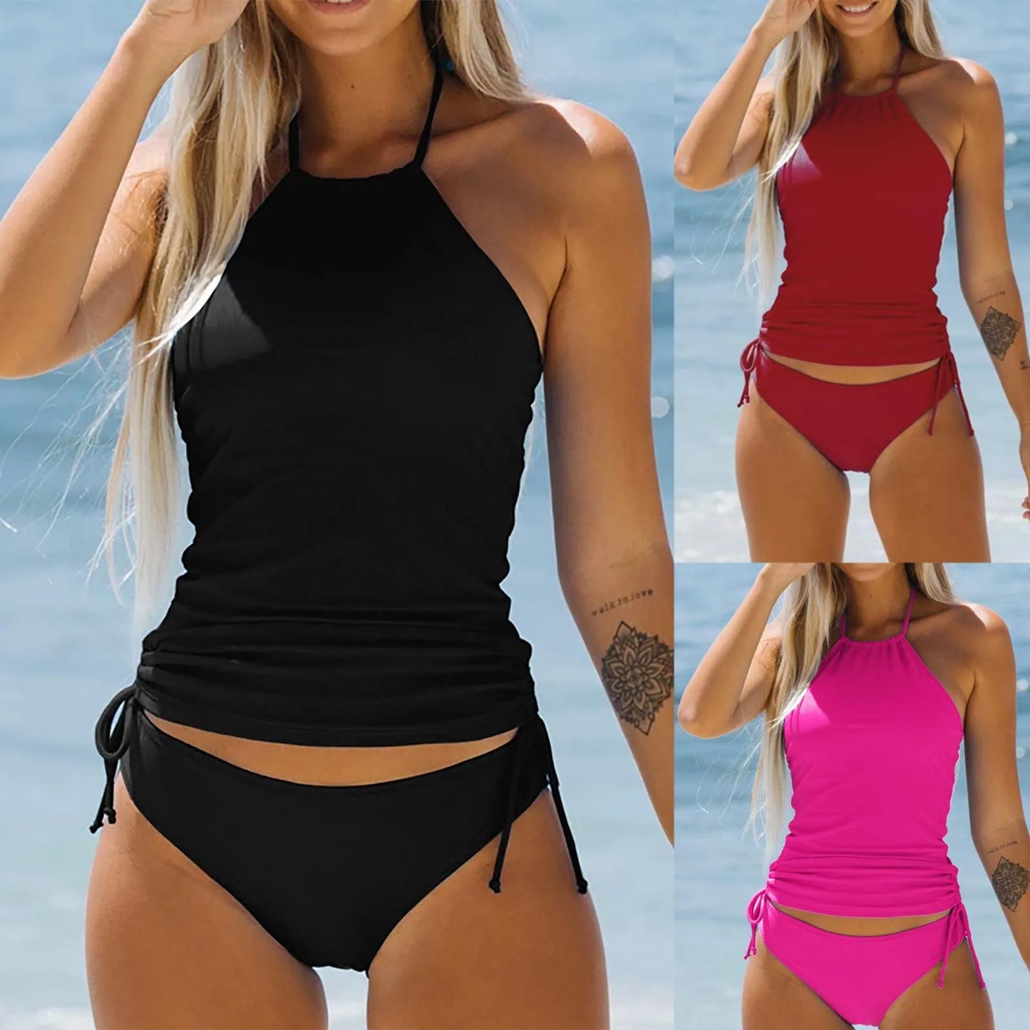 Women Lace Up Tie Back Underwire Push Up Bikini Top Swimwear