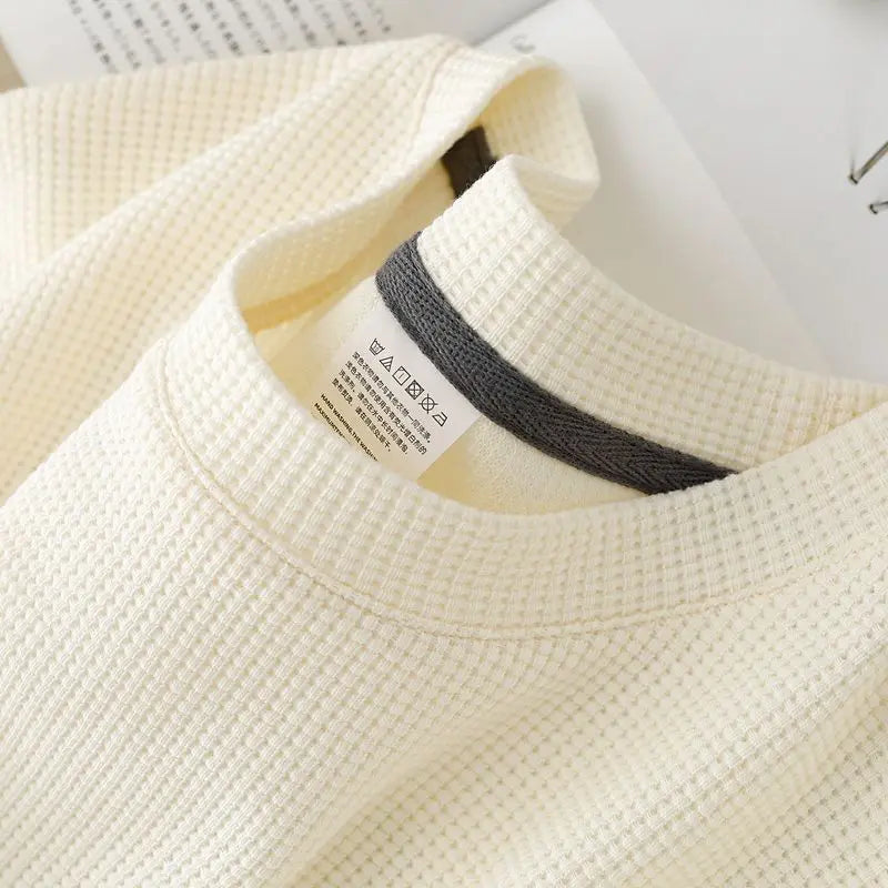 Men's Summer Waffle Knit Tee Round Neck Short Sleeve Top