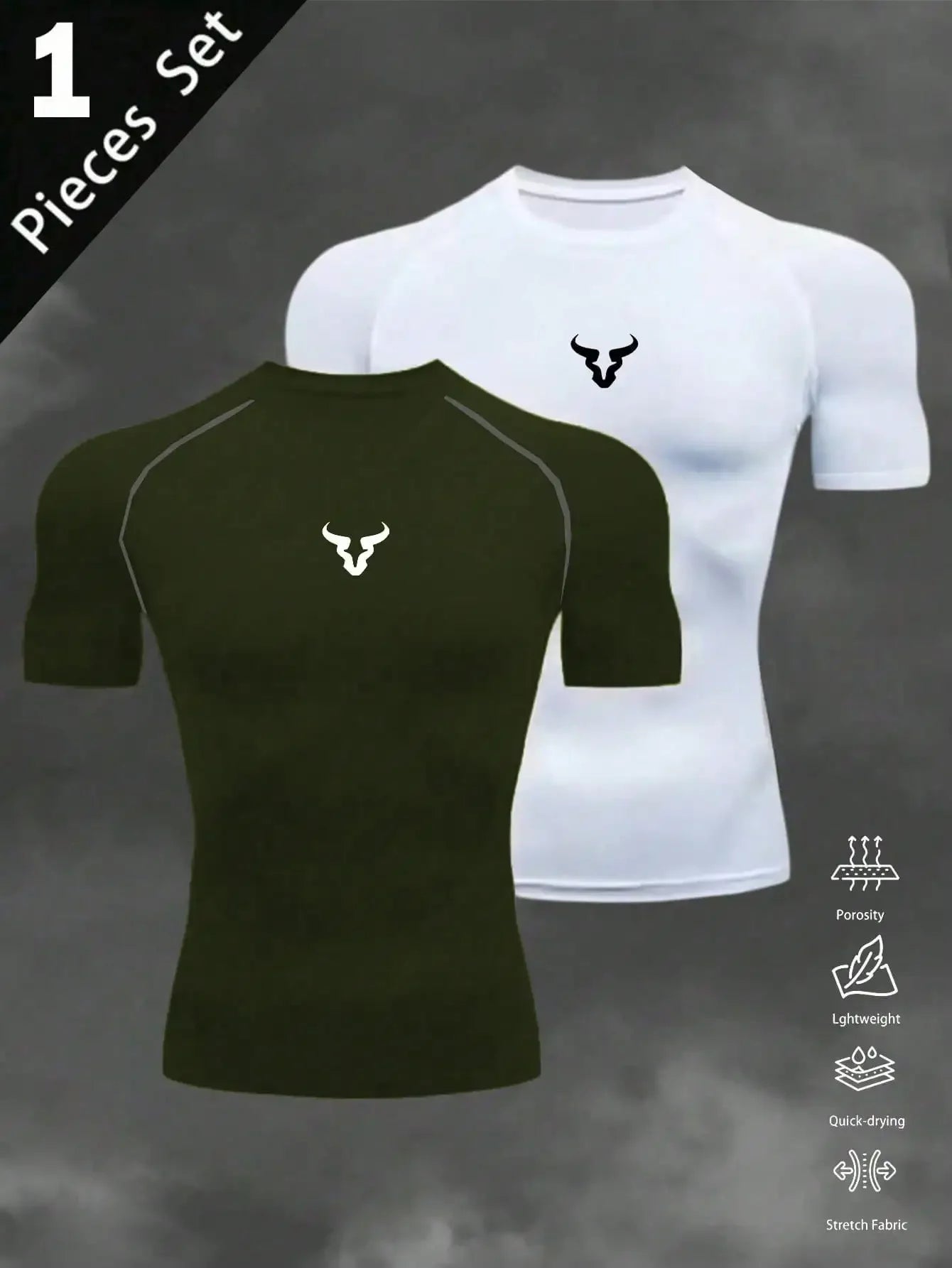 Mens Barbell Print Raglan Short Sleeve Gym Compression T Shirt