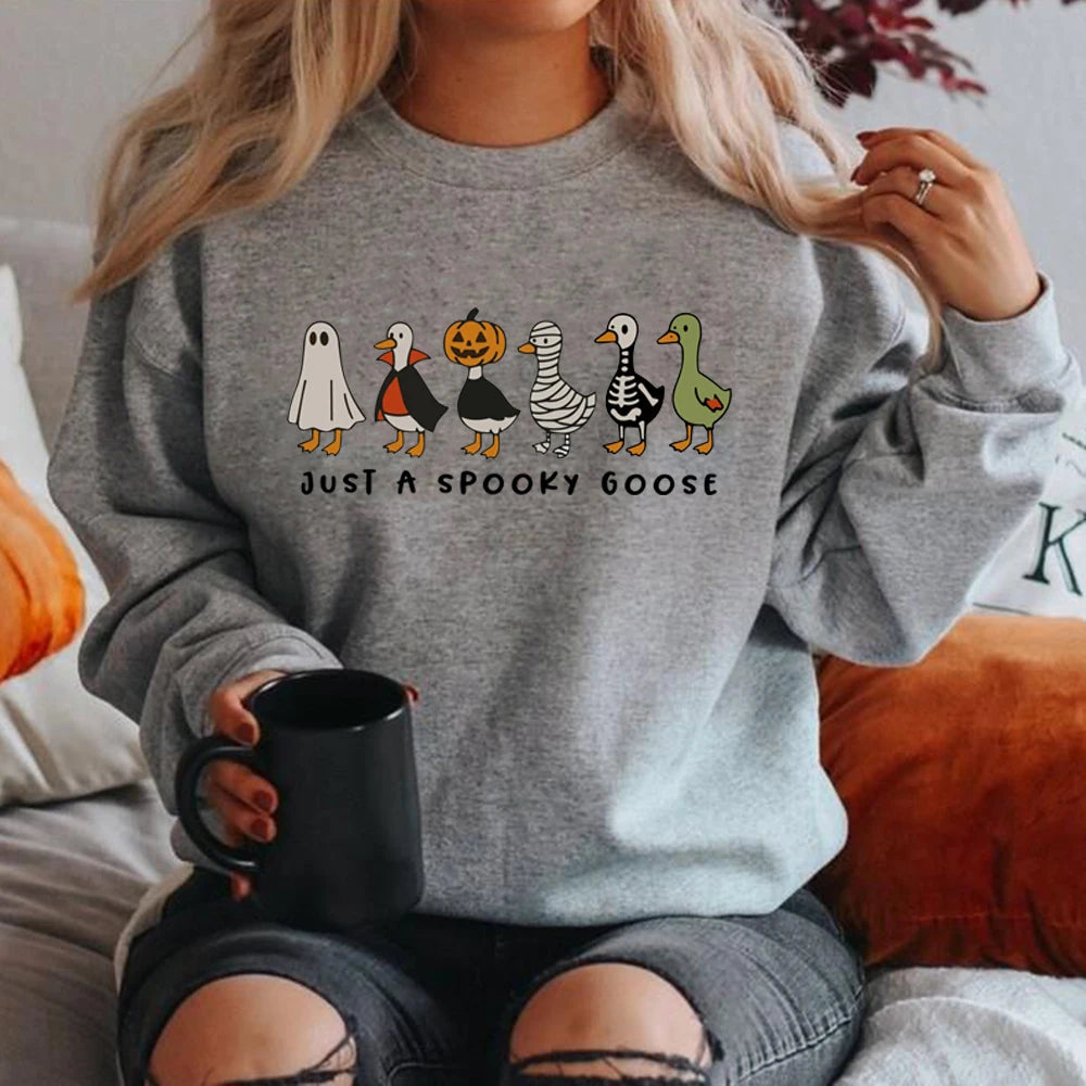EOENKKY Funny Spooky Goose Halloween Pullover Sweatshirt