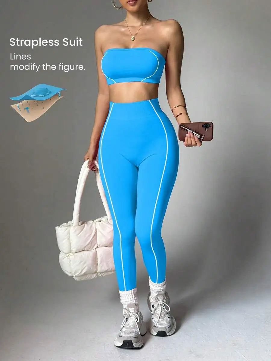 Women Seamless Striped Sports Bra And Leggings Quick Dry Activewear
