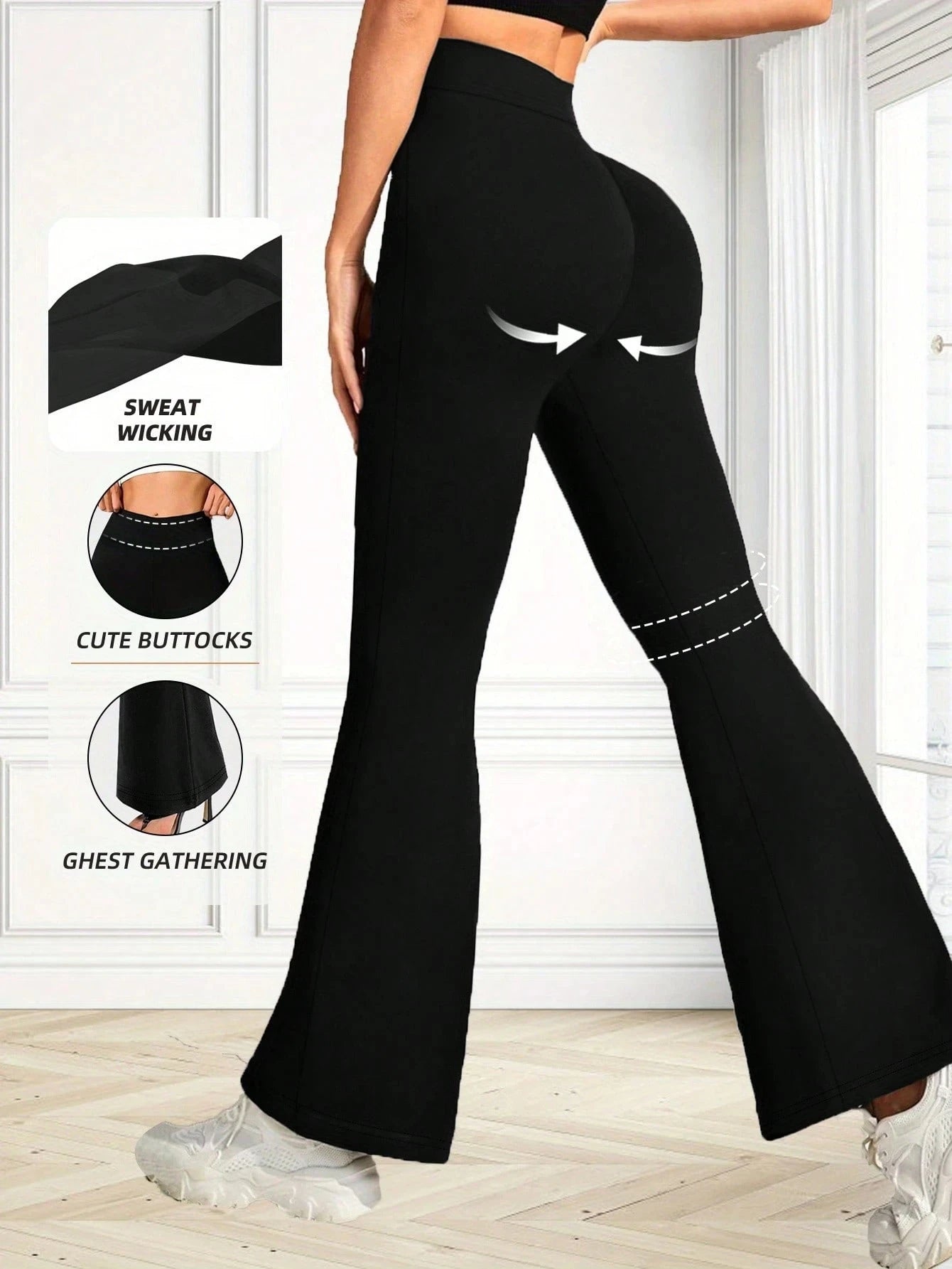 Contrast Thin Waist High Waist Flared Leggings Women Black Bootcut Yoga Pants Butt Lifting Workout Trousers For Daily Wear