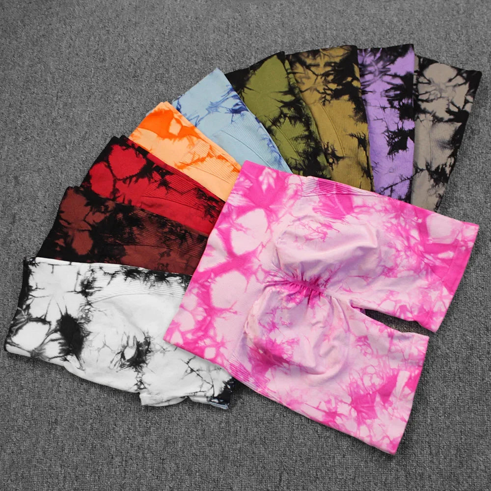 DUTRIEUX Tie-Dye Yoga Shorts for Women High Elastic Gym Workout