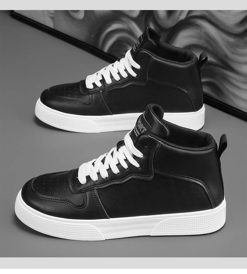 Men's Height Adding White High Top Canvas Sneakers Lace Up