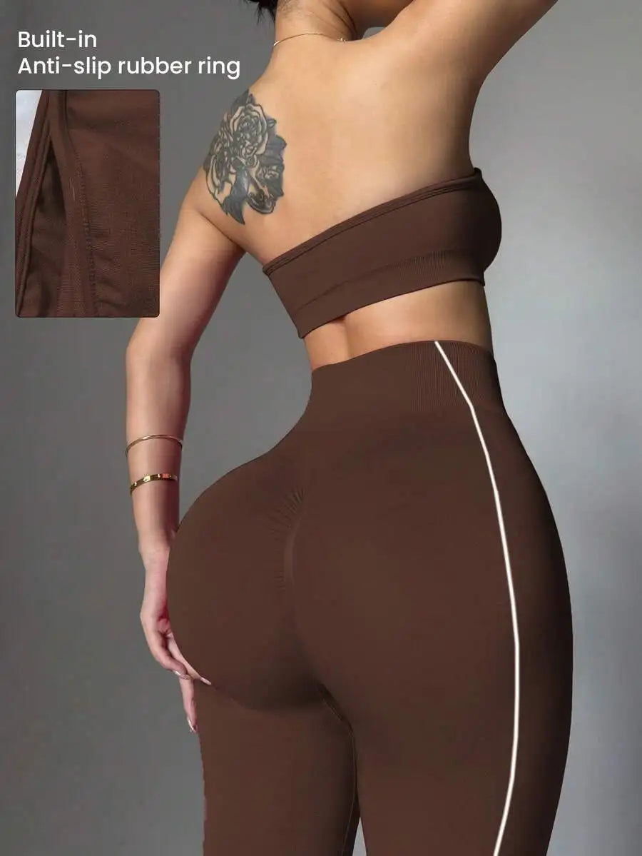 Women Seamless Striped Sports Bra And Leggings Quick Dry Activewear