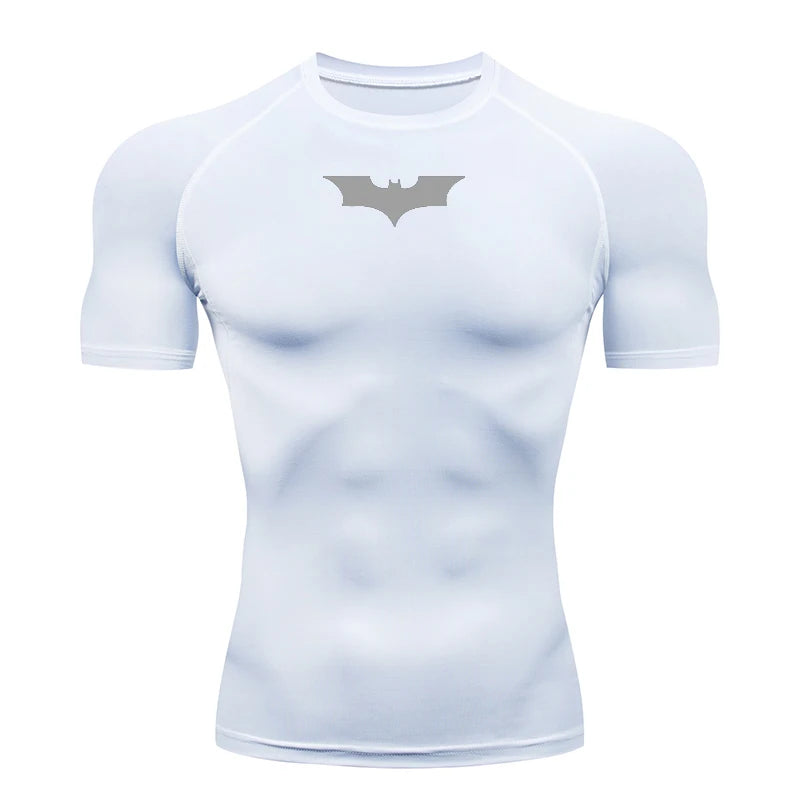 Bat Printed Mens Tight Compression Tee For Gym Workout