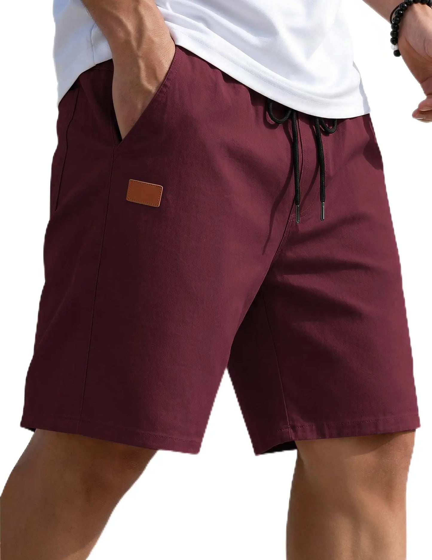 Mens Casual Shorts 9" Chino Cotton Shorts Summer Beach Drawstring Shorts with Pockets