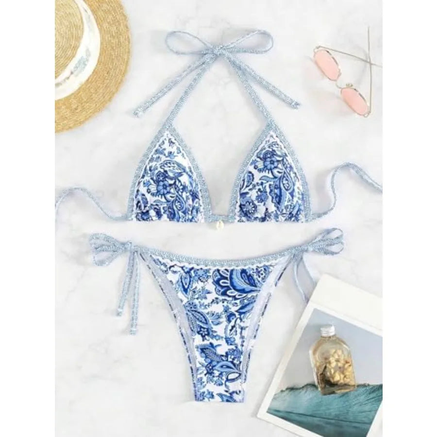 Floral Printed Halter Bikini Set Summer Swimwear Two Piece