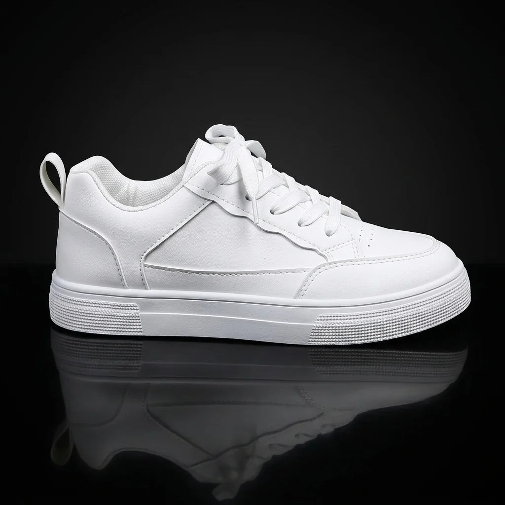 Womens Leather Platform Walking Sneakers With Non Slip Rubber Sole