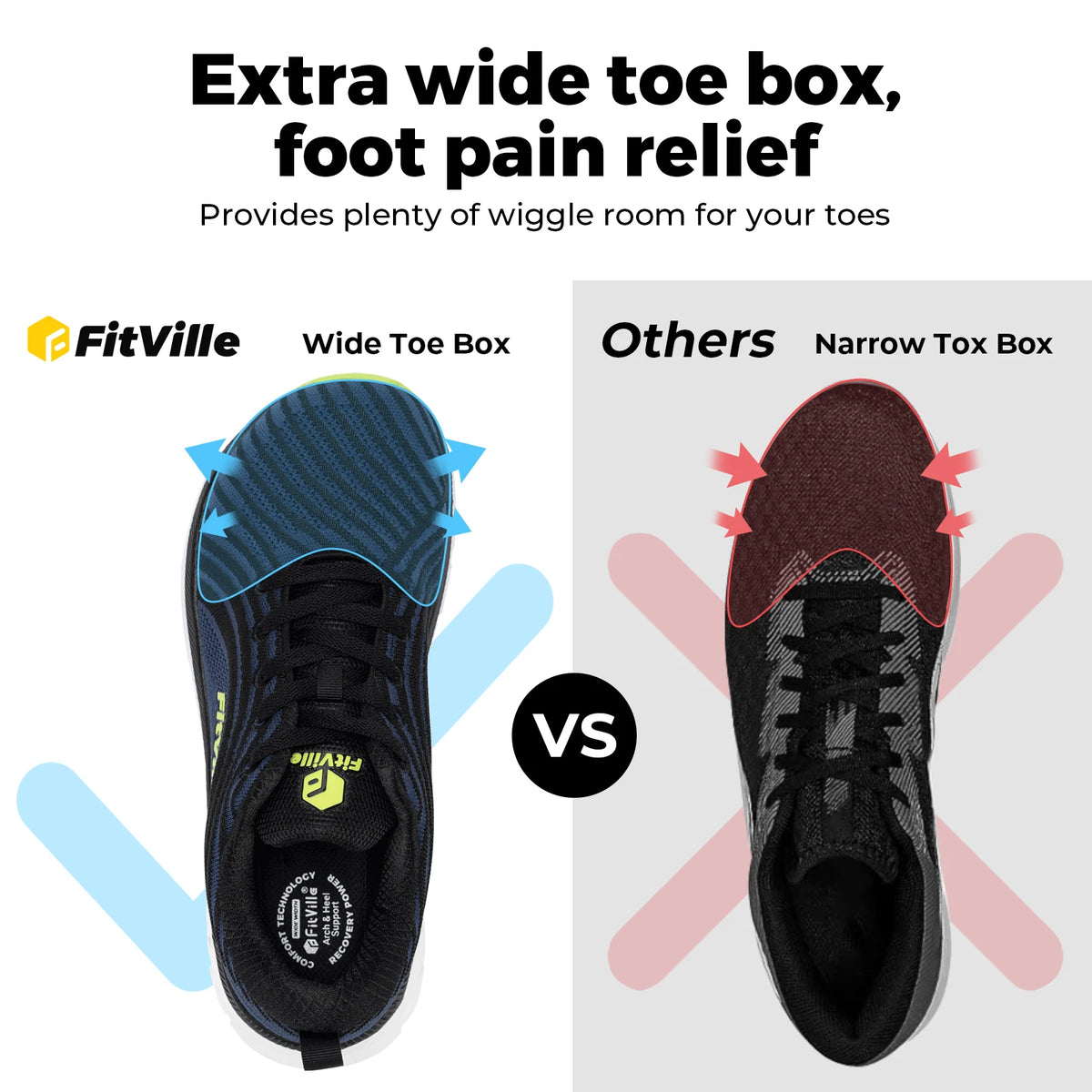 Fitville Men Wide Toe Box Running Shoes With Breathable Comfort