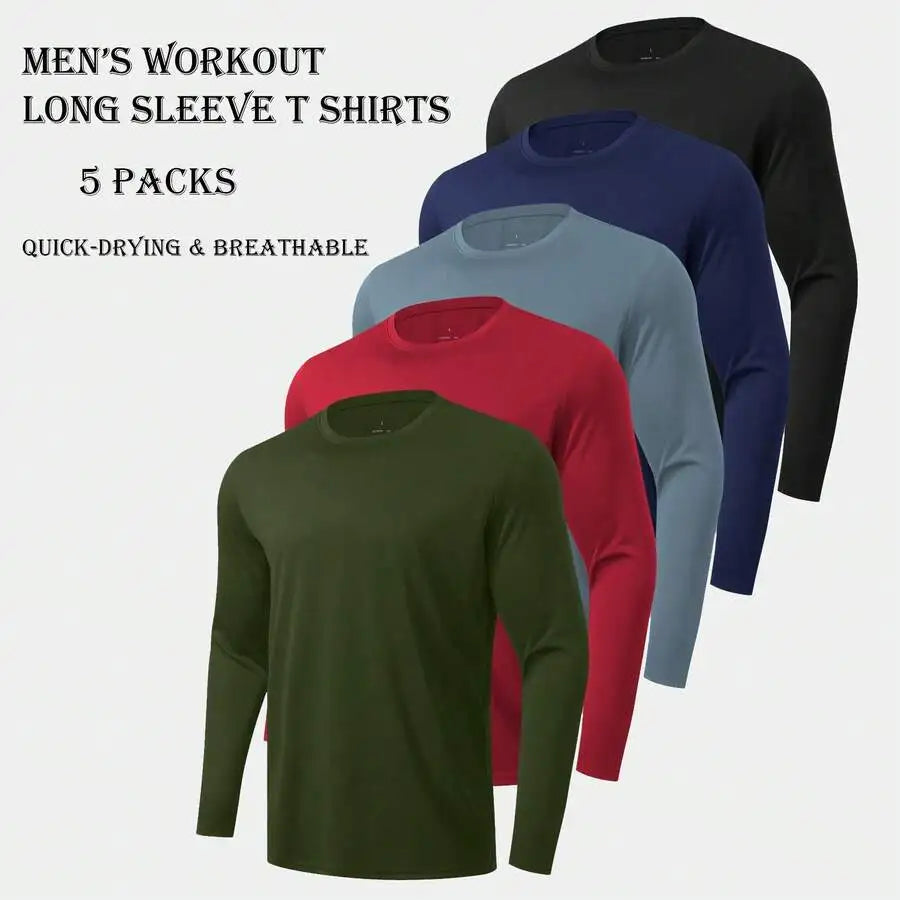 Men's Long Sleeve Performance Tees Pack Moisture Wicking UPF Sun Protection